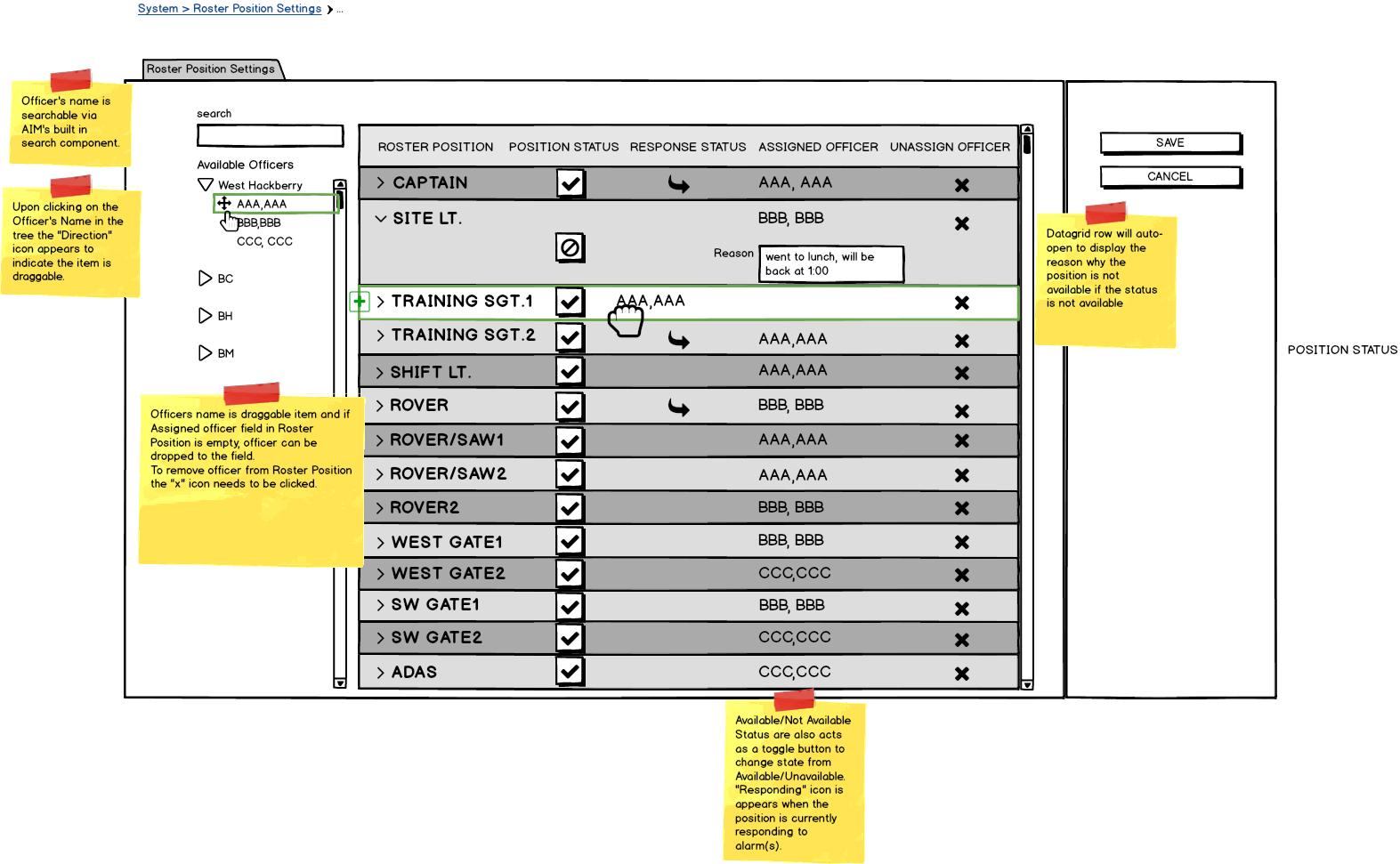 Roster Position Wireframe