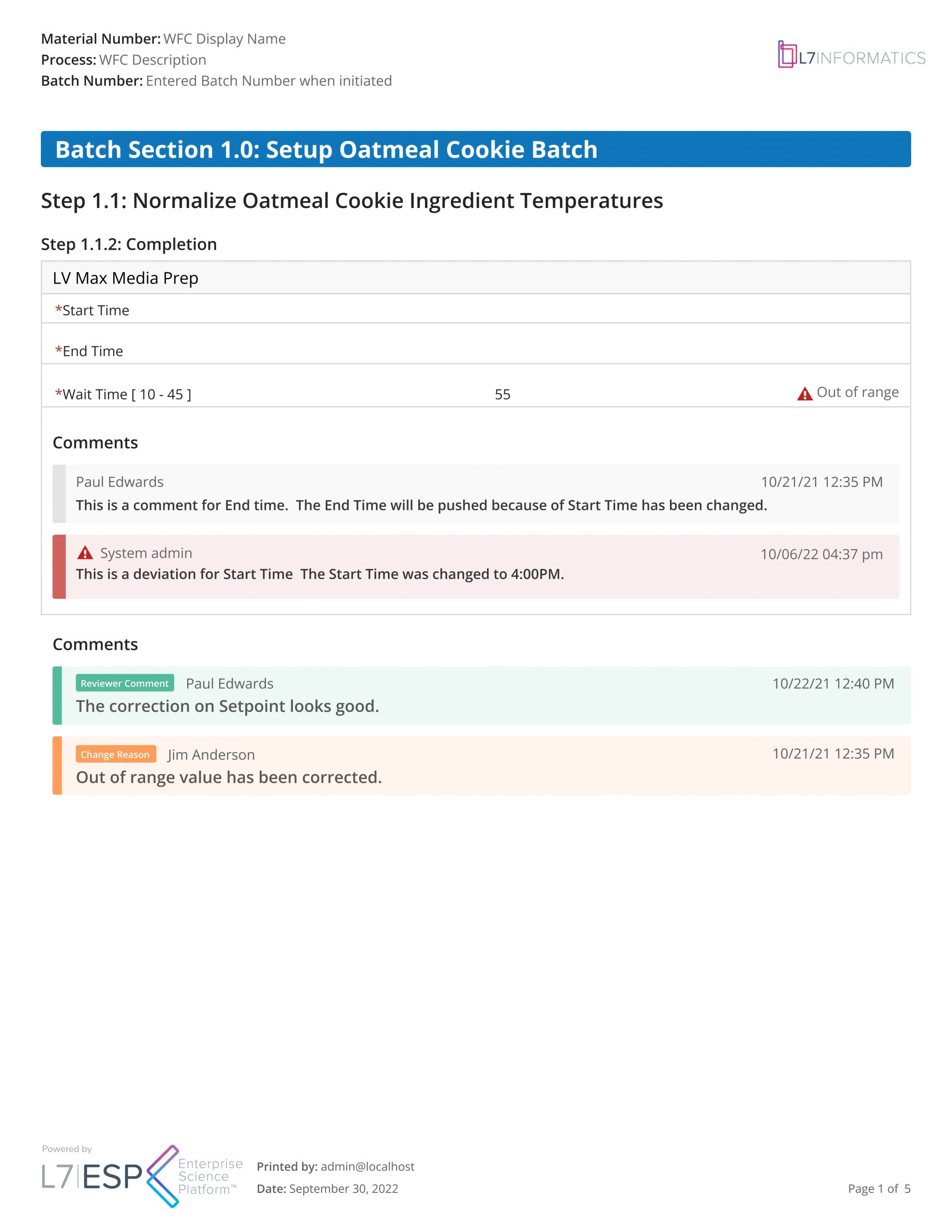 Final Batch Report with Comment Deviation 