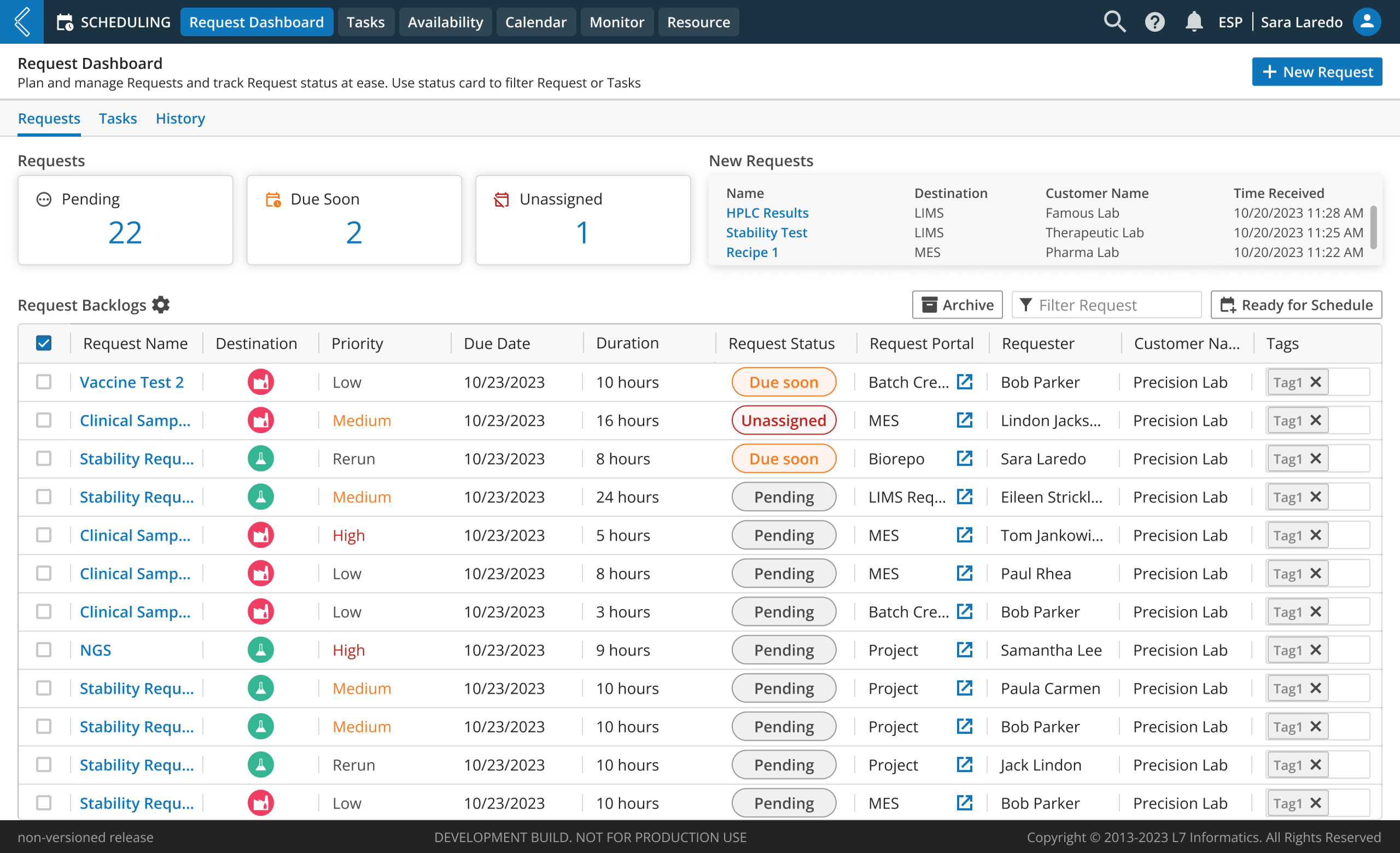 Dashboard Scheduling Request
